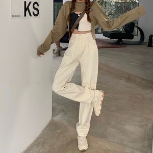 White High Waisted Straight Leg Jeans